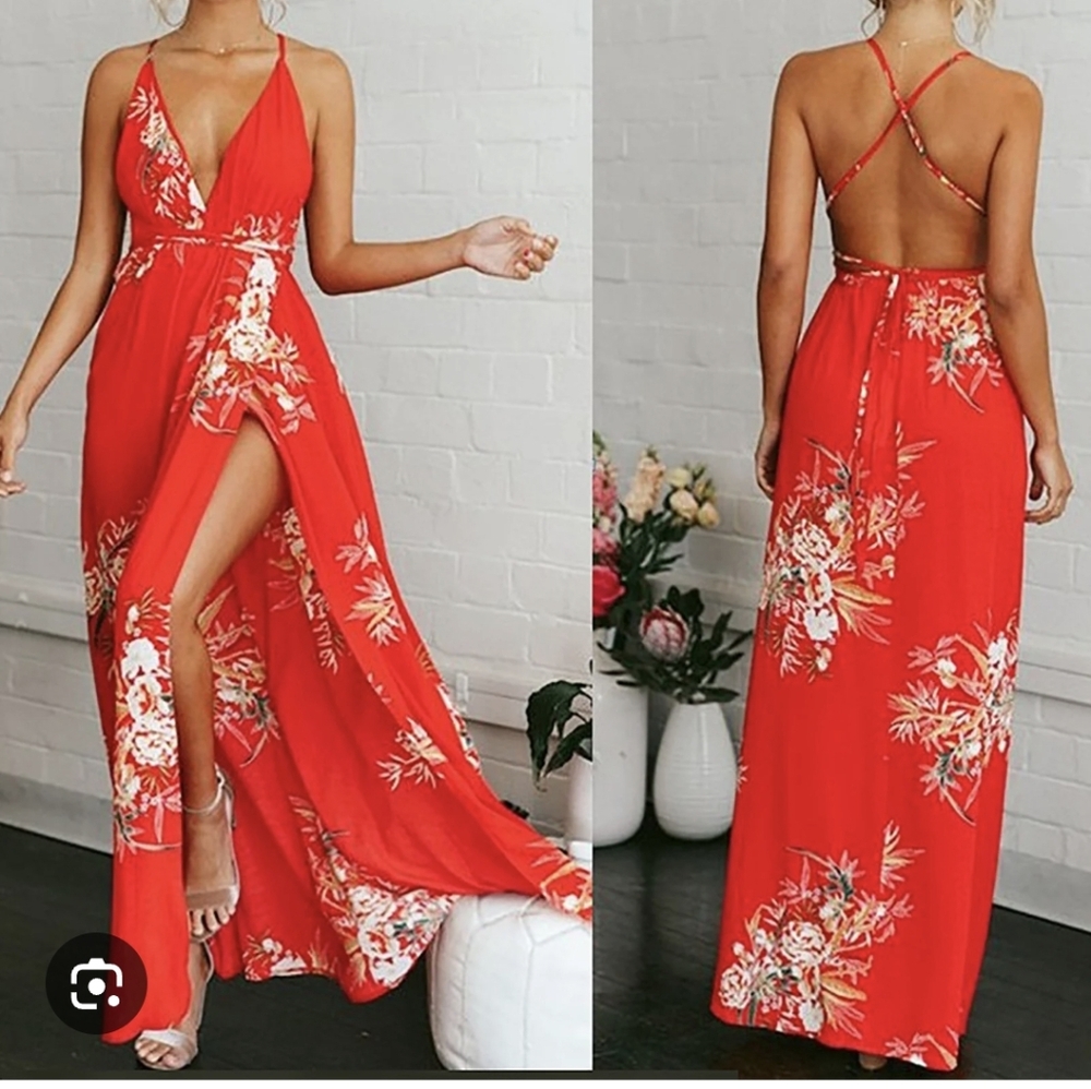 Floral Red Halter Dress Sz.S NWT